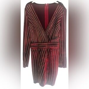Windsor Embellished wrapped Plunging Velvet Dress Elegant Burgundy Studded Dress